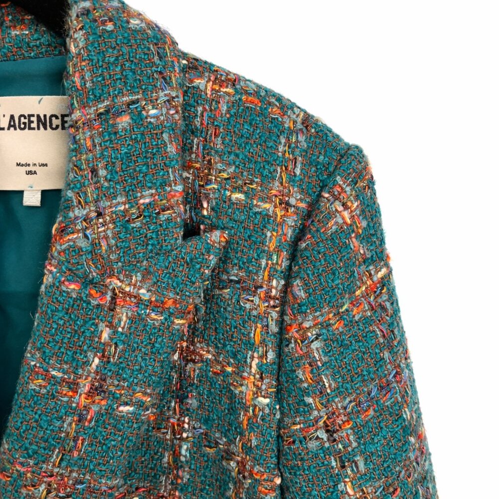 L'Agence Gweny Relaxed Blazer Green Windowpane Tweed MSRP $650 Size 4 - Picture 3 of 4